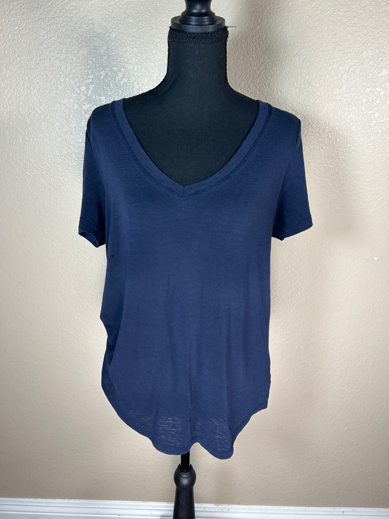 Athleta Navy V-Neck Tee | Short Sleeve | Size Medium Modal Blend